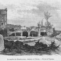 Fig.1: An engraving published by the French Journal “Le Magasin Pittoresque” in 1874. It illustrates a building in Palermo located in the unknown “Laundrywomen district”. Note the extraordinary similarity to an ancient theatre.