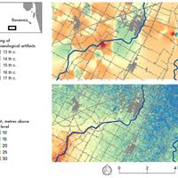 Fig. 6. Interpolated raster of the surface soil geomorphological stability through off-site and site artefacts, in the area of Cotignola (RA). Authors: Alice Ferrari and dr. Marco Cavalazzi.