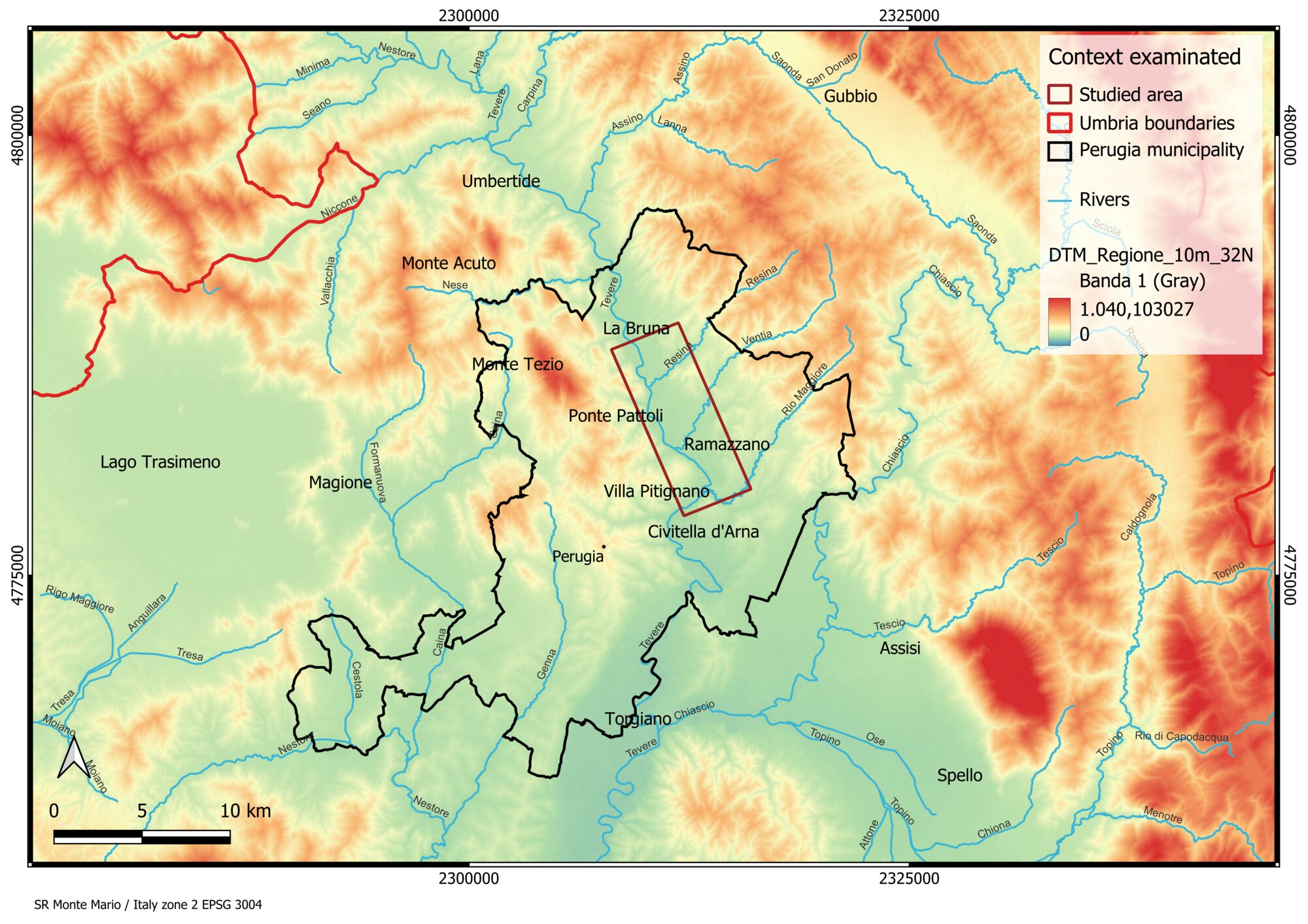 Figure 1 - The area selected for this study in the central western sector of Umbria