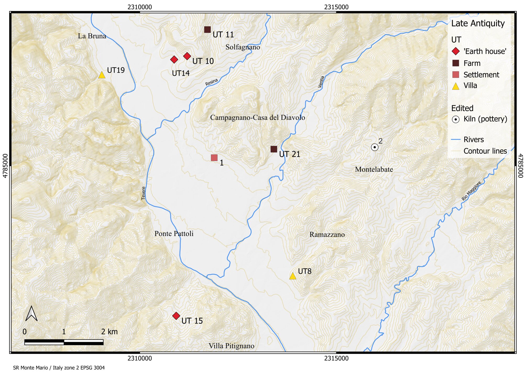 Figure 10 - Evidence and the survey data mentioned in the text during Late Antiquity (4th - early 6th century AD).