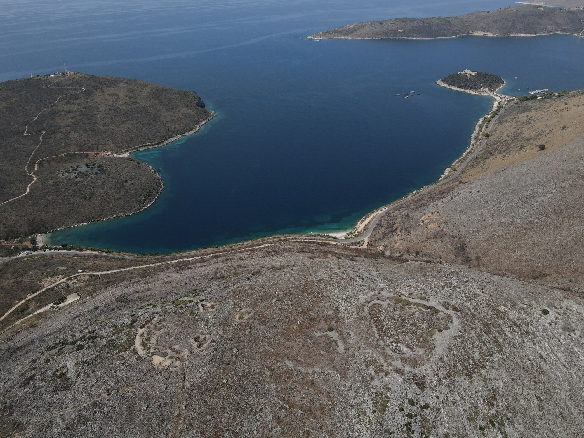 Figure 4 - Drone image of Kukum highlighting the direct visual connection with the Ionian Sea.