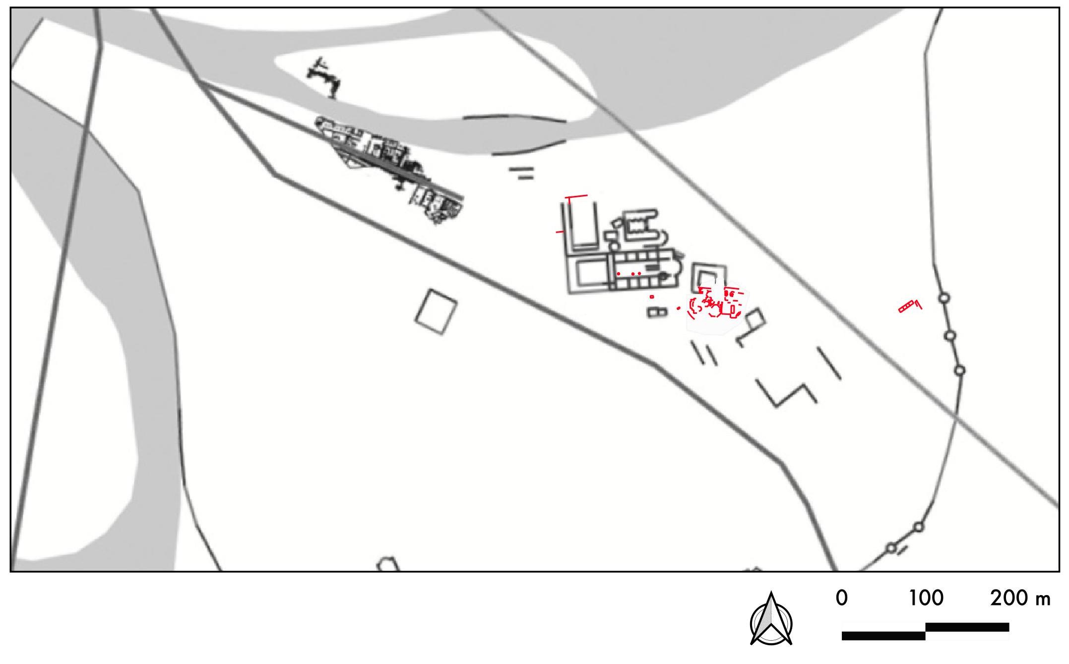  Figure 11. Map of the monuments of Classe with the structures, previously unknown, identified thanks to the aerial and satellite imagery in red. Author M. Cavalazzi. 