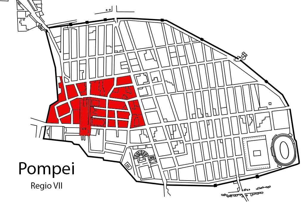  Figure 1. Pompeii, plan with the indication of Regio VII (in red). 