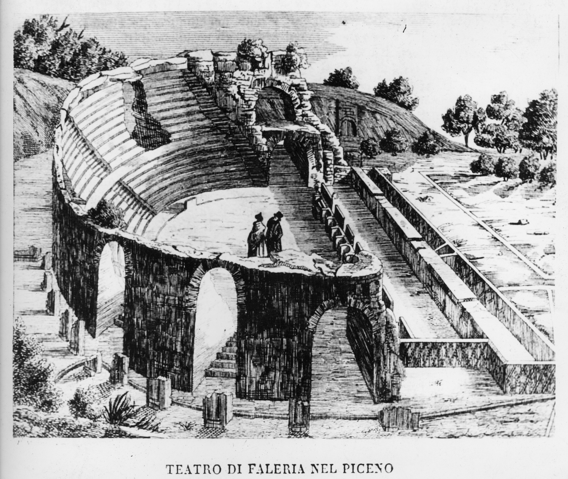  Figure 1. Illustration of the Falerone theatre by P. Mori after the excavations carried out by the De Minicis brothers (Campanari 1840, plate outside the text). 
